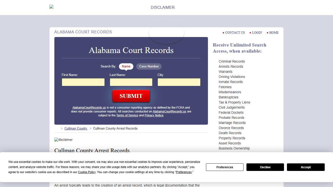 Cullman County Arrest Records | AlabamaCourtRecords.us